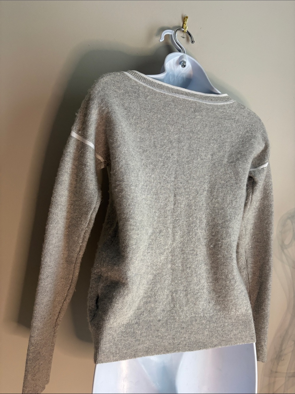 Banana Republic Taupe Filpucci Crewneck Sweater with White Seam Detail Small - Picture 2 of 6